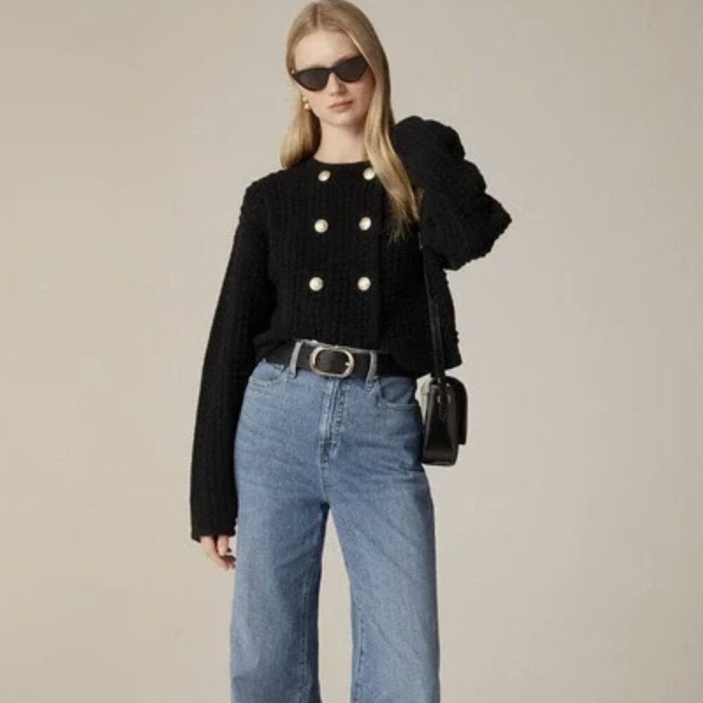 Ann Taylor Double Breasted Waffle Knit Sweater Jacket